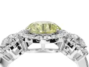 Round Three Stone Halo Engagement Ring Setting for a Fancy Yellow Lab-Grown Diamond | Sterling Silver