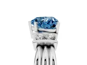 Fancy Blue Three-Stone Heart Cut Diamond Channel Set Ring Set in Silver with Bar Prongs