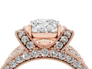 Cushion Cut Vintage Milgrain Pave Engagement Ring Setting | Crescent Side Rows | Rose Gold