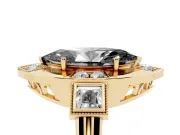 Fancy Black Marquise Cut Diamond Milgrain Halo Ring Set in Yellow gold with Split Shank