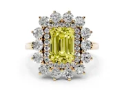Emerald Cut Floral Double Halo Engagement Ring Setting for a Fancy Yellow Lab-Grown Diamond | Plain Band | Yellow Gold