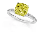Fancy Yellow Cushion Cut Diamond Pavé Band Ring Set in Silver with Prong-Set Center Stone