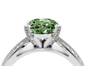 Fancy Green Oval Cut Diamond Solitaire Ring Set in Silver with Milgrain Double Row Round Pavé Band