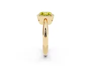 Fancy Yellow Asscher Cut Diamond Halo Engagement Ring Set in Yellow gold with Plain Split Shank and Prong Setting