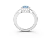 Fancy Blue Oval Cut Diamond Halo Engagement Ring Set in Silver with Plain Split Shank and Prong Setting