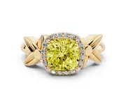 Cushion Cut Floral Halo Engagement Ring Setting for a Fancy Yellow Lab-Grown Diamond | Yellow Gold