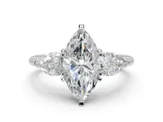 Marquise Three-Stone Engagement Ring Setting | Pear Side Stones | White Gold