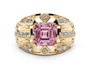Asscher Cut Art Deco Engagement Ring Setting for a Fancy Pink Lab-Grown Diamond | Yellow Gold