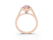 Fancy Pink Pear Cut Diamond Halo Solitaire Ring Set in Rose gold with Pavé Band and Bezel Setting