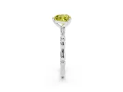 Fancy Yellow Heart Cut Diamond Solitaire Ring Set in Silver with Bamboo Band and Prong Setting