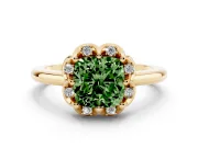 Cushion Cut Petal Halo Engagement Ring Setting for a Fancy Green Lab-Grown Diamond | Yellow Gold