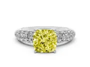 Cushion Cut Multi Row Pave Engagement Ring Setting for a Fancy Yellow Lab-Grown Diamond | Platinum