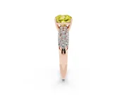Fancy Yellow Cushion Cut Diamond Pavé Band Solitaire Ring Set in Rose gold with Close-Set Accent Stones and Prong Setting