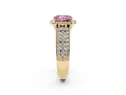 Radiant Cut Pavé Engagement Ring Setting for a Fancy Pink Lab-Grown Diamond | Wide Three-Row Band | Yellow Gold