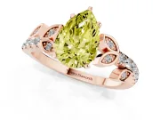 Fancy Yellow Pear Cut Diamond Solitaire Leaf-Inspired Ring Set in Rose gold with Pavé Band and Prong Setting