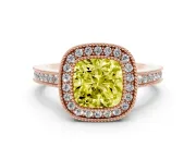Cushion Cut Milgrain Halo Engagement Ring Setting for a Fancy Yellow Lab-Grown Diamond | Rose Gold