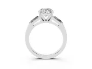 Round Three Stone Engagement Ring Setting | Tapered Baguettes | White Gold