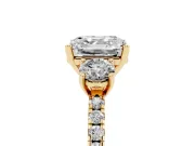 Asscher Cut Three Stone Engagement Ring Setting | Pave Shoulders | Yellow Gold