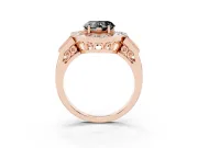 Fancy Black Heart Cut Diamond Milgrain Halo Ring Set in Rose gold with Split Shank