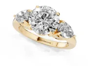 Round Cut Diamond Three-Stone Ring Set in Yellow gold with Pear Side Stones