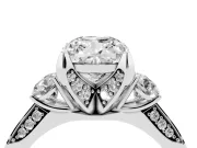 Cushion Cut Hidden Halo Three Stone Engagement Ring Setting | Pave Gallery | Platinum
