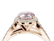 Oval Halo Pavé Engagement Ring Setting for a Fancy Pink Lab-Grown Diamond | Narrow Split Shank | Rose Gold