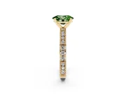 Fancy Green Oval Cut Diamond Solitaire Ring Set in Yellow gold with Slim Pavé Band and Prong Setting