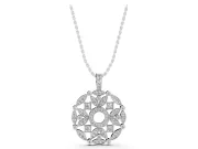 Round Lab-Grown Diamond Graduated Filigree Disc Pendant Necklace | Milgrain Edges | White Gold