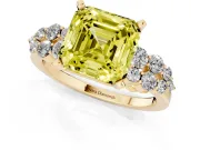 Asscher Cut Side Stone Engagement Ring Setting for a Fancy Yellow Lab-Grown Diamond | Shoulder Clusters | Yellow Gold