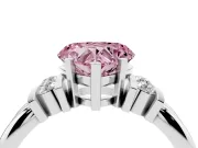 Fancy Pink Three-Stone Heart Cut Diamond Channel Set Ring Set in White gold with Bar Prongs