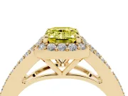 Emerald Cut Halo Engagement Ring Setting for a Fancy Yellow Lab-Grown Diamond | V-Split Pavé Band | Yellow Gold