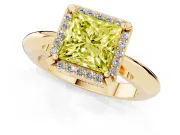 Princess Cut Halo Engagement Ring Setting for a Fancy Yellow Lab-Grown Diamond | Plain Tapered Band | Yellow Gold