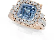 Asscher Cut Halo Engagement Ring Setting for a Fancy Blue Lab-Grown Diamond | Graduated Channel Band | Rose Gold