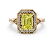 Emerald Cut Milgrain Halo Engagement Ring Setting for a Fancy Yellow Lab-Grown Diamond | Graduated Pavé | Yellow Gold