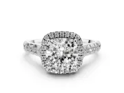 Cushion Cut Halo Engagement Ring Setting | Shared Prong Shoulders | Platinum