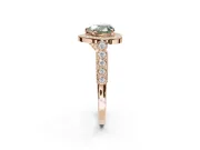 Fancy Green Heart-Shaped Lab-Grown Diamond Milgrain Halo Solitaire Ring Set in Rose Gold with Bezel Set Side Stones and Pavé Band