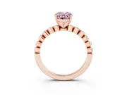 Fancy Pink Oval Cut Diamond Solitaire Engagement Ring Set in Rose gold with Bezel Accents on Beaded Band