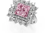 Princess Cut Floral Halo Engagement Ring Setting for a Fancy Pink Lab-Grown Diamond | Plain Band | Sterling Silver