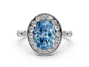 Oval Halo Engagement Ring Setting for a Fancy Blue Lab-Grown Diamond | Bezel Stations | White Gold