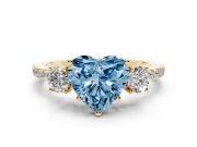 Heart-Shaped Three Stone Engagement Ring Setting for a Fancy Blue Lab-Grown Diamond | Pave Shoulders | Yellow Gold
