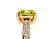 Asscher Cut Hidden Halo Engagement Ring Setting for a Fancy Yellow Lab-Grown Diamond | Milgrain Pave | Yellow Gold