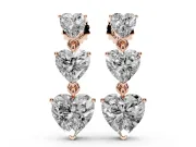 Heart Lab-Grown Diamond Graduated Triple Drop Earrings | Linked Hearts | Rose Gold