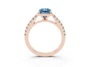 Fancy Blue Radiant Cut Diamond Halo Engagement Ring Set in Rose gold with Pavé Band and Prong Setting