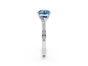 Fancy Blue Round Cut Diamond Solitaire Ring Set in Platinum with Pavé Accent Band and Classic Prong Setting