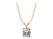 Asscher Cut Lab-Grown Diamond Solitaire Pendant Necklace | V-Shaped Bail | Rose Gold