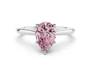 Fancy Pink Pear Cut Diamond Solitaire Ring Set in Silver with Cathedral Band and Prong Setting