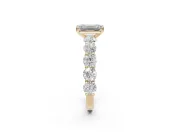 Emerald Cut Side Stone Engagement Ring Setting | Scalloped Prong Accents | Yellow Gold
