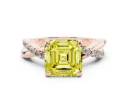 Fancy Yellow Asscher Cut Diamond Twist Band Solitaire Set in Rose gold with Pavé Accents and Prong Setting