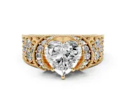 Heart-Shaped Vintage Milgrain Pave Engagement Ring Setting | Crescent Side Rows | Yellow Gold