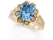 Radiant Cut Floral Halo Engagement Ring Setting for a Fancy Blue Lab-Grown Diamond | Pavé Split Shank | Yellow Gold